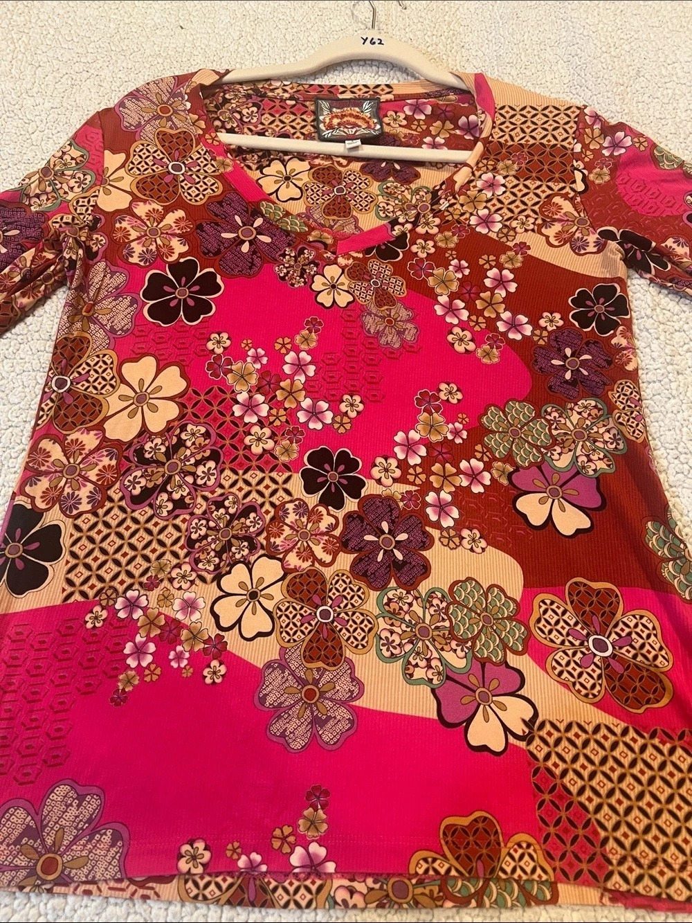 Johnny Was Floral Long Sleeve Top in Pink & Brown Like New